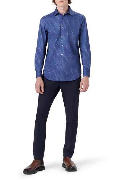 Bugatchi Men's James Ooohcotton Sport Shirt - Textured Airbrush Print In Night Blue