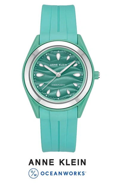 Shop Anne Klein Considered Solar Recycled Ocean Plastic Strap Watch, 38.5mm In Teal