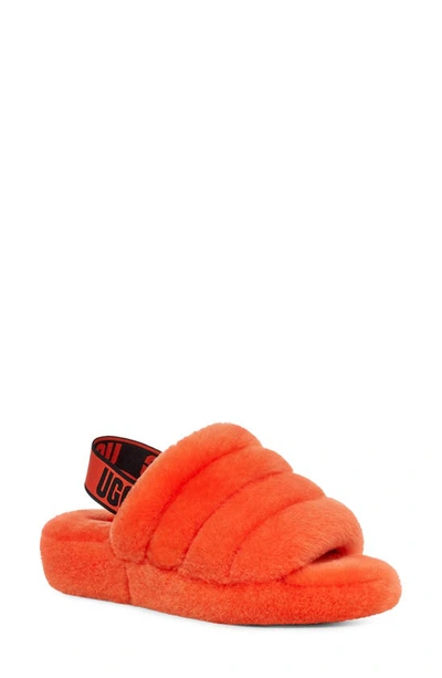 Shop Ugg Fluff Yeah Faux Fur Slingback Sandal In Hazard Orange