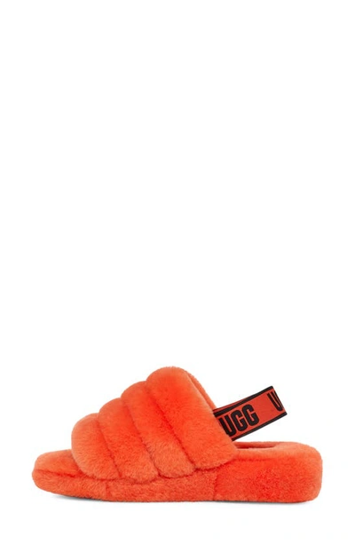 Shop Ugg Fluff Yeah Faux Fur Slingback Sandal In Hazard Orange