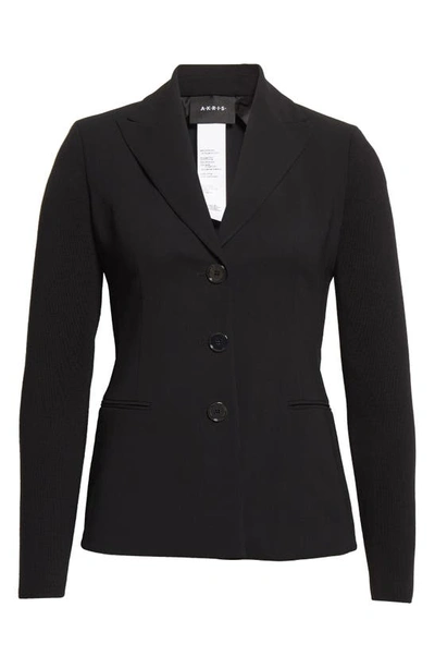 Shop Akris Ludlow Knit Sleeve Wool Blend Blazer In Black