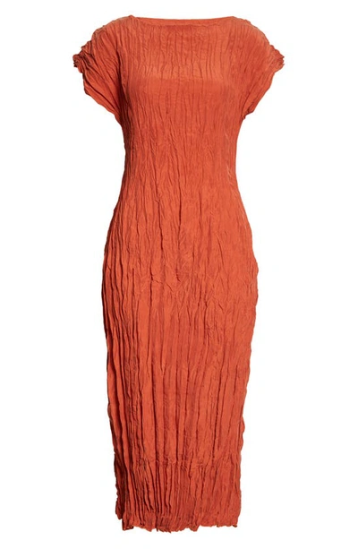 Shop Totême Crinkled Cap Sleeve Habutai Silk Midi Dress In Bloody Mary