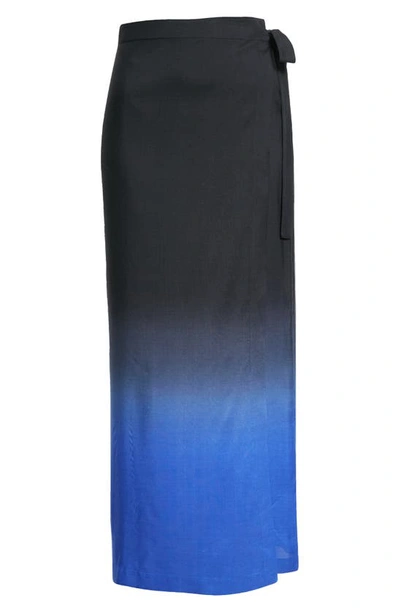 Shop The Row Kawa Ombré Silk Wrap Skirt In Black Electric Blue