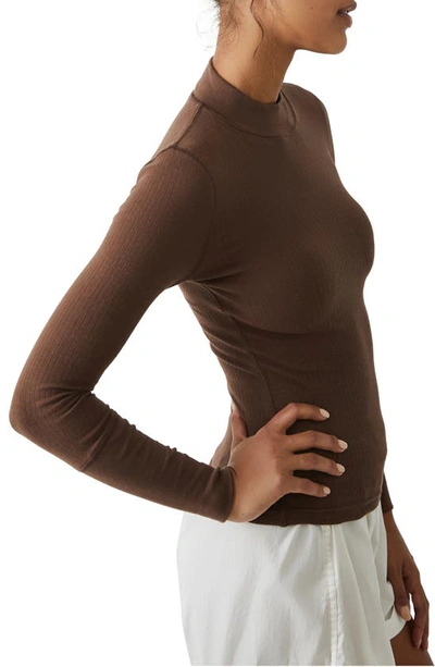 Shop Free People The Rickie Mock Neck T-shirt In Chocolate Lava