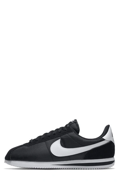 Shop Nike Cortez Basic Nylon Sneaker In Black/white/metallic Silver