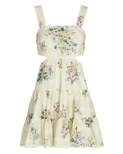 Shop Alemais Margot Floral Cotton-silk Mini Dress In Ivory