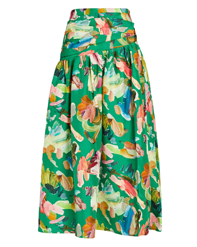 Shop Alemais Arlo Floral Silk Midi Skirt In Green