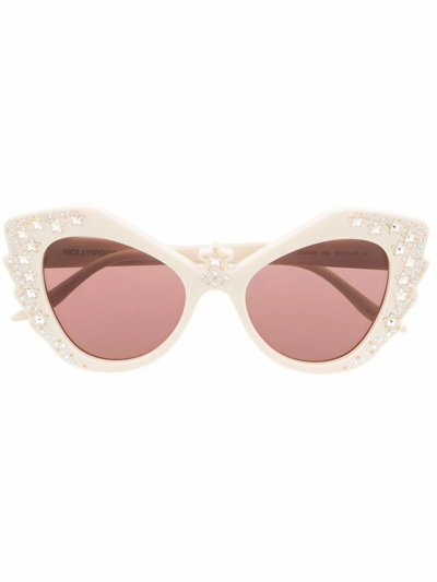 Shop Gucci Women's  Beige Acetate Sunglasses