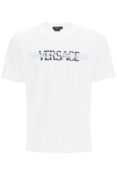 Shop Versace Mitchel Fit T Shirt With Greca And Logo In White