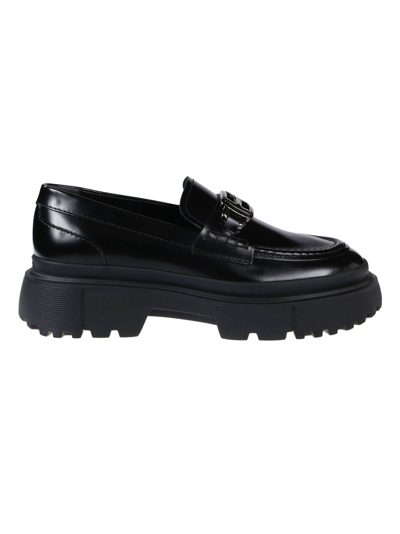 Shop Hogan Women's  Black Leather Loafers