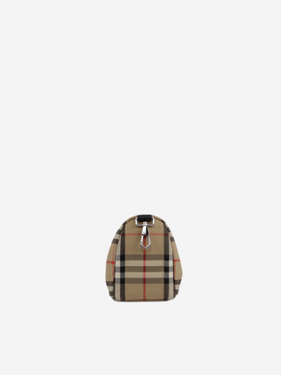 Shop Burberry Cotton Blend Backpack Charm With Vintage Check Pattern In Archive Beige