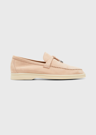 Shop Loro Piana Summer Charms Walk Suede Loafers In Pink Sand