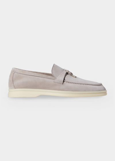 Shop Loro Piana Summer Charms Walk Suede Loafers In Pearl Powder