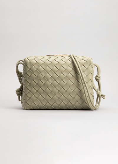 Shop Bottega Veneta Loop Small Intrecciato Napa Shoulder Bag In Travertine