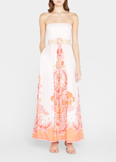 Shop Zimmermann Violet Strapless Belted Maxi Dress In Coral Floral