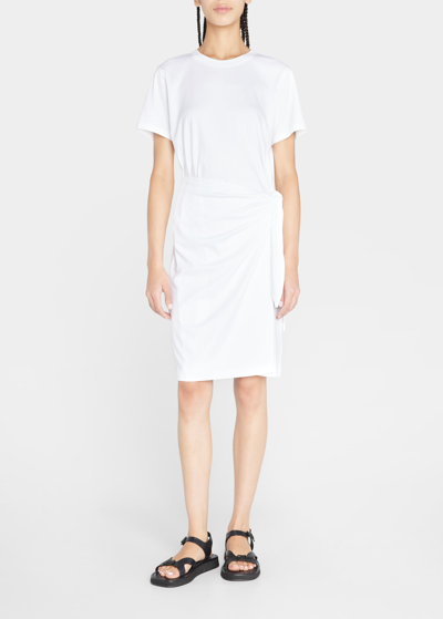 Shop Vince Short-sleeve Waist-tie Cotton Shirtdress In Optic White