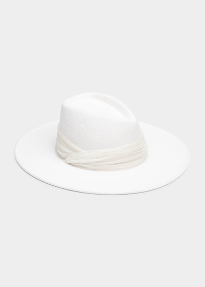 Shop Eugenia Kim Harlowe Felt Fedora Hat W/ Ribbon In Winter White