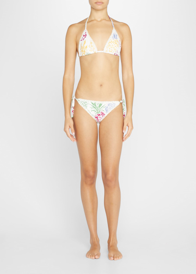 Shop Milly Cabana Tropical Pineapple Side-tie Bikini Bottoms In Multi