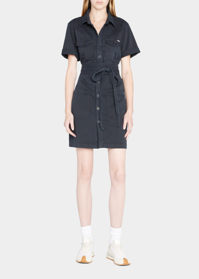 Shop Mother The Wrapped Up Mini Dress Button-front Belted Utility Dress In Caviar