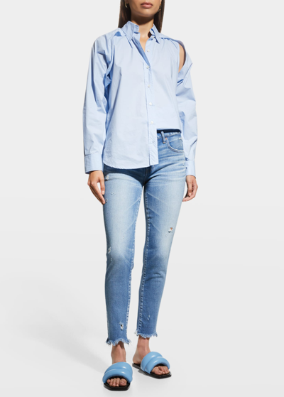 Shop Moussy Vintage Diana Distressed Mid-rise Skinny Ankle Jeans In Ltblu