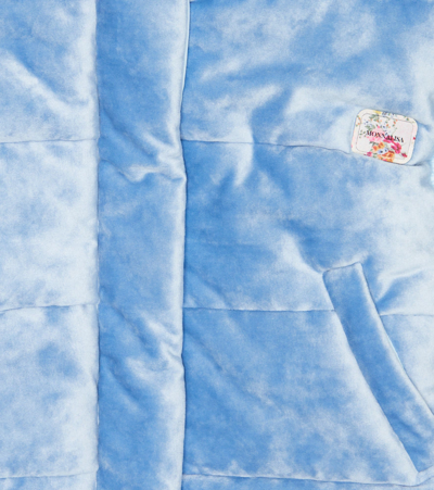 Monnalisa Velour Logo-patch Vest In Celeste