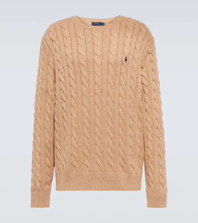 Shop Polo Ralph Lauren Cable-knit Cotton Sweater In Camel Melange