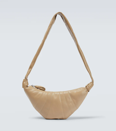 Shop Lemaire Croissant Small Leather Shoulder Bag In Sand Stone