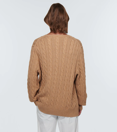 Polo Ralph Lauren Beige Cable Knit Crewneck Sweater With Pony Embroidery On The Front In Wool And Cashmere Man In Nude