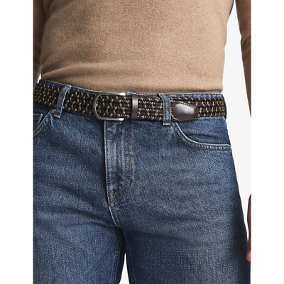 Shop Reiss Men's Dark Brown Elmont Plaited Leather-blend Belt