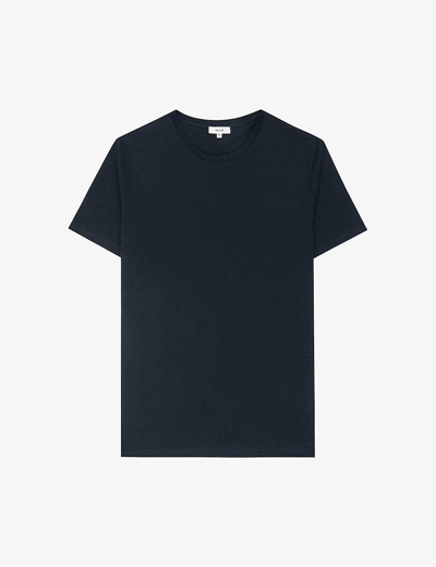 Shop Reiss Men's Navy Bless Crewneck Cotton-jersey T-shirt