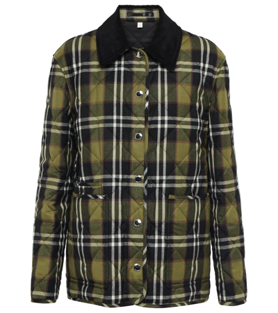 Shop Burberry Quilted Checked Wool Jacket In Dark Olive Green Chk