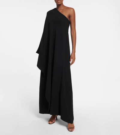 The Row Sparrow One-sleeve Draped Silk-cady Gown In Black