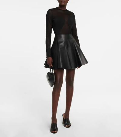 Shop Alaïa Leather Miniskirt In Black