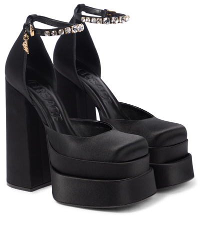 Versace Medusa Aevitas 120 Platform Pumps In Calf Leather In Black