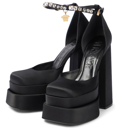 Shop Versace Medusa Aevitas Leather Platform Pumps In Black