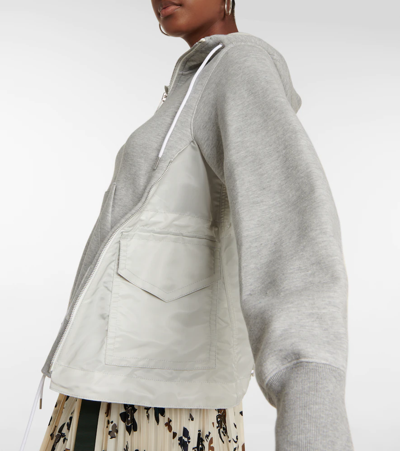 Shop Sacai Paneled Cotton-blend Jersey Hoodie In L/gray