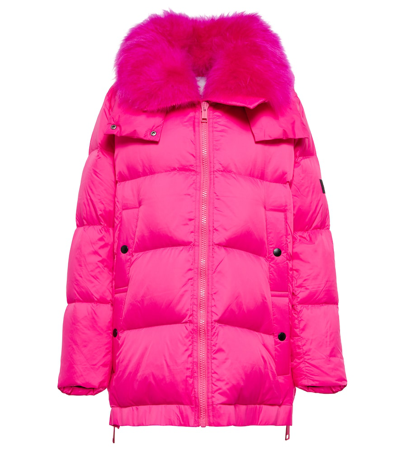 Shop Yves Salomon Shearling-trimmed Down Coat In Bright Rose