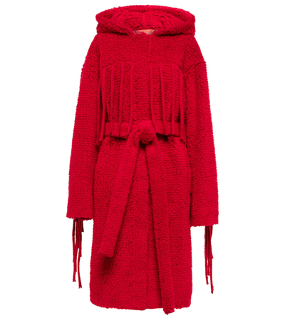 Shop Stella Mccartney Fringed Hooded Teddy Coat In Red