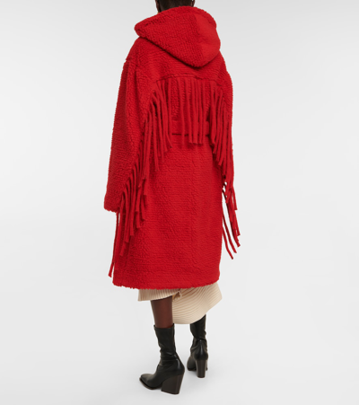 Shop Stella Mccartney Fringed Hooded Teddy Coat In Red