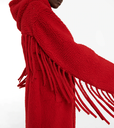 Shop Stella Mccartney Fringed Hooded Teddy Coat In Red