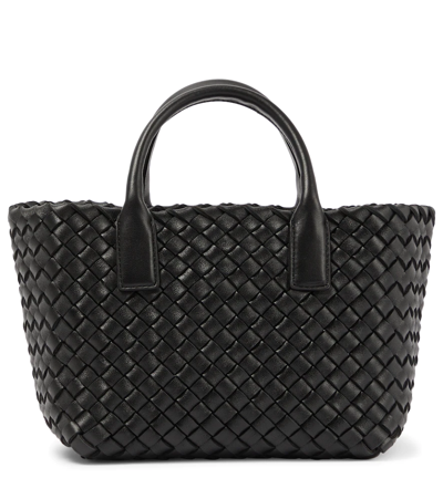Shop Bottega Veneta Cabat Mini Leather Tote Bag In Black-gold