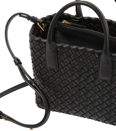 Shop Bottega Veneta Cabat Mini Leather Tote Bag In Black-gold
