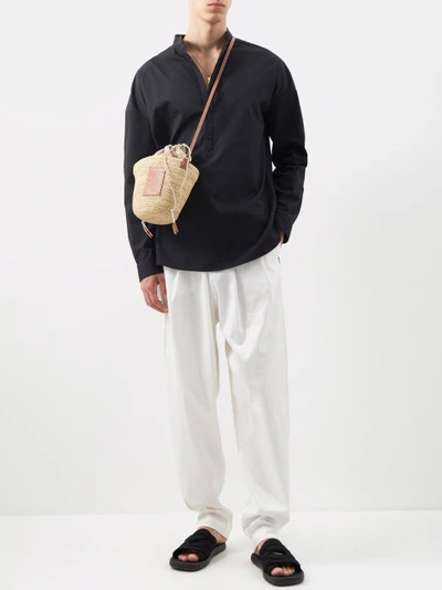 Albus Lumen Fisherman Collarless Cotton-poplin Shirt In Black
