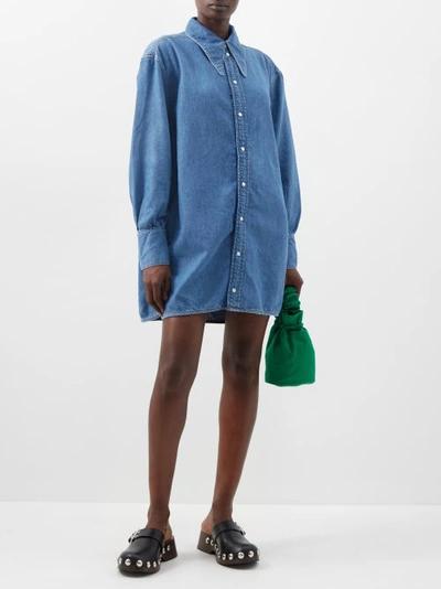 Ganni Cutout-back Organic Cotton-blend Denim Shirt Dress In Blue | ModeSens