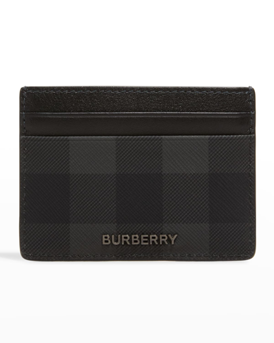 Shop Burberry Men's Sandon Check Logo Card Case In Charcoal