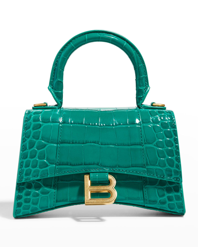 Shop Balenciaga Hourglass Xs Crocodile-embossed Top-handle Bag In Jade