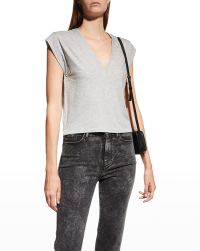 Shop Frame Le High-rise V-neck Tee In Gris Heather