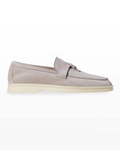 Shop Loro Piana Summer Charms Walk Suede Loafers In Pearl Powder