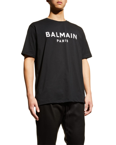 Balmain Black Crewneck T-shirt With Logo Lettering On The Front In Cotton Man In Black/white