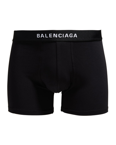 Shop Balenciaga Men's Cotton-stretch Logo Boxer Briefs In Noir/ecru